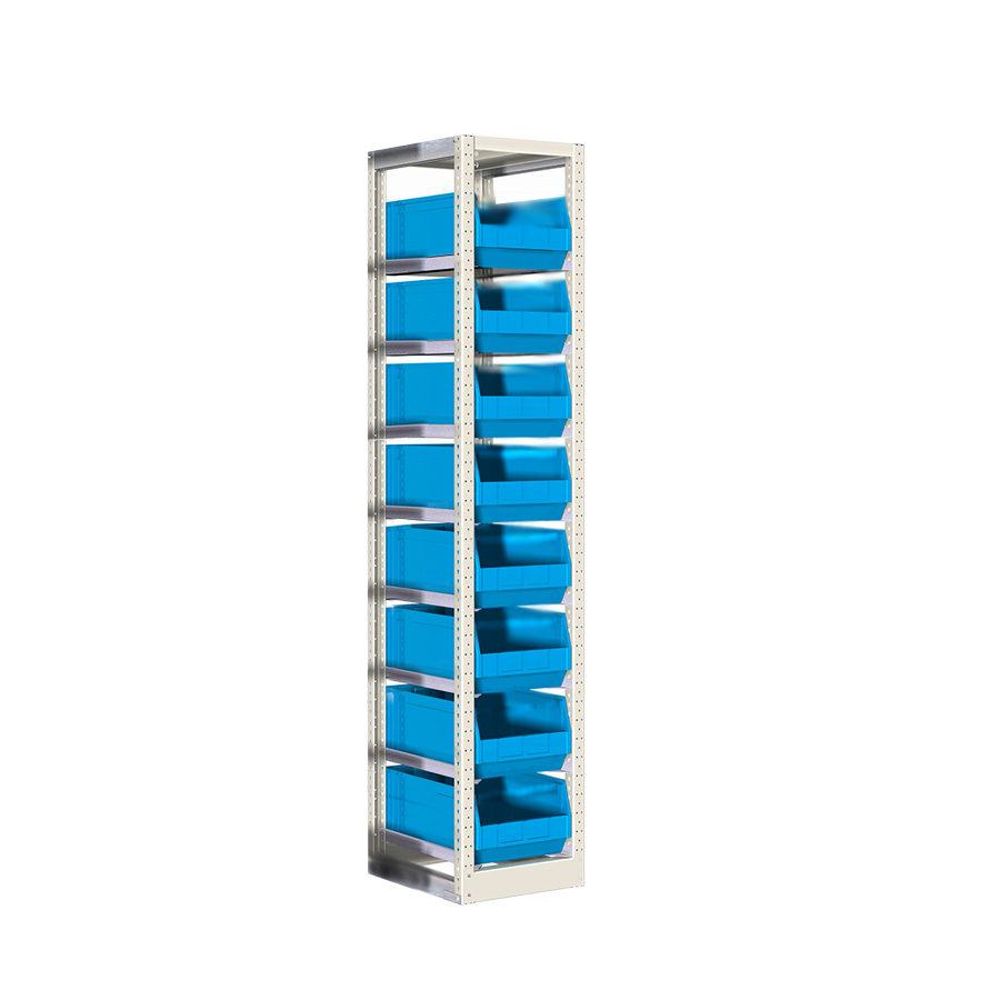 [042433] Estantería con guías y 8 cajas de 500x315x200h mm - Dim.: 402x500x2000h mm - Acero cincado