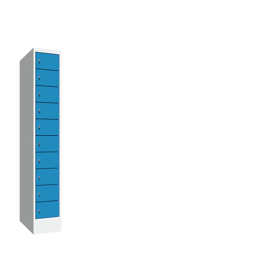 [042598] Consigna de 10 puertas con cerradura de llave - Dim.: 300x500x1850h mm - Gris ral 7035 + Azul ral 5012