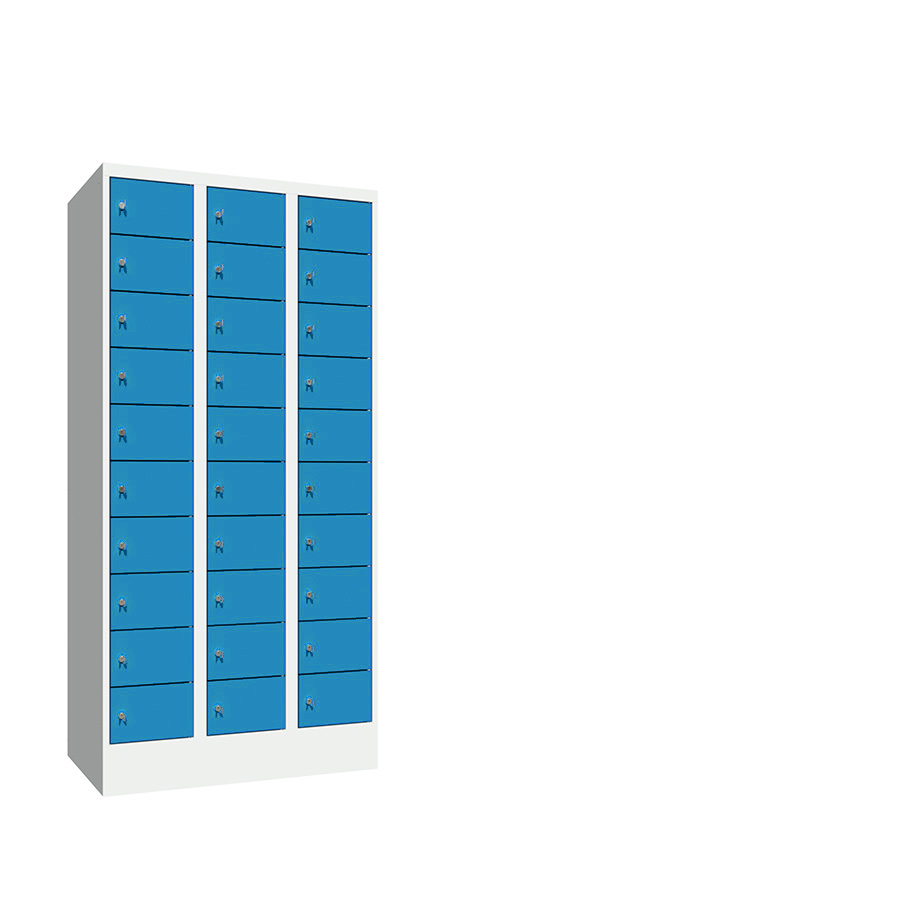 [042606] Consigna de 30 puertas con cerradura de llave - Dim.: 900x500x1850h mm - Gris ral 7035 + Azul ral 5012