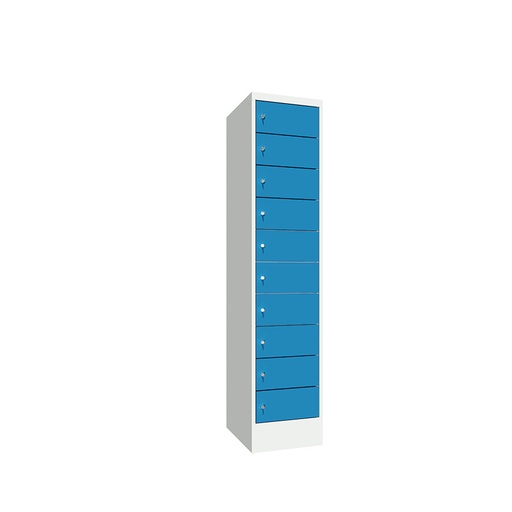 [042614] Consigna de 10 puertas con cerradura de llave - Dim.: 400x500x1850h mm - Gris ral 7035 + Azul ral 5012