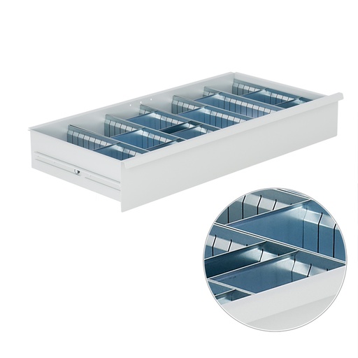 [043827] Set de subdivisión interna de cajón de estantería industrial (72 huecos) - Altura cajón: 100h mm - Galvanizado