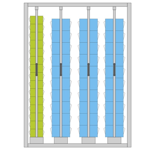 [044958] Estantería metálica con 4 estantes verticales extraíbles con contenedores Unibox - Dim.: 1481x707x2000h mm - Gris ral 7035