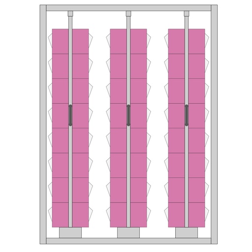 [044961] Estantería metálica con 3 estantes verticales extraíbles con contenedores Unibox - Dim.: 1481x707x2000h mm - Gris ral 7035