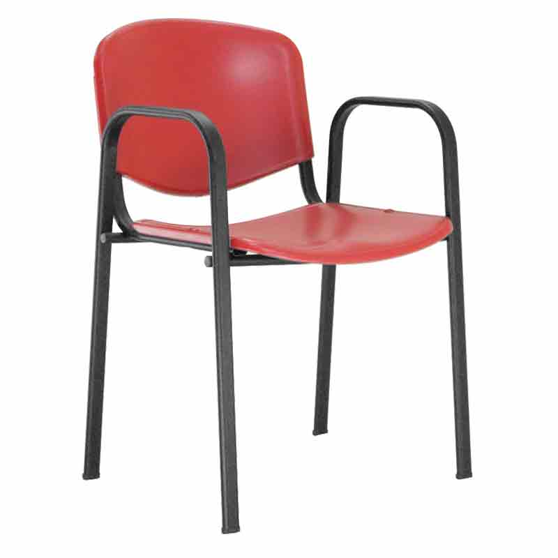 [045099] Silla con asiento y respaldo plástico rojo estructura con brazos de acero pintado en negro - Dim.: 540x470x800h mm - Rojo