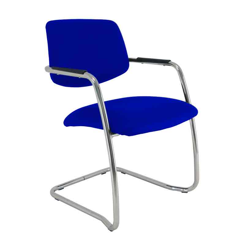 [045129] Silla de acero cromado con asiento en polipropileno y respaldo tapizado - Dim.: 500x560x810h mm - Azul
