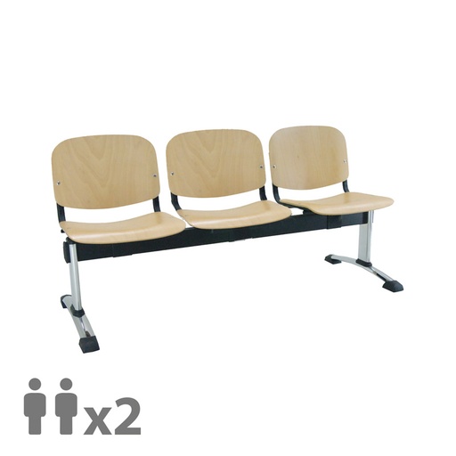 [045197] Banqueta con asientos de madera 2 plazas y patas cromadas - Dim.: 1000x600x770h mm - Madera