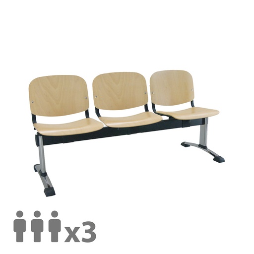 [045199] Banqueta con asientos de madera 3 plazas y patas grises - Dim.: 1500x600x770h mm - Madera