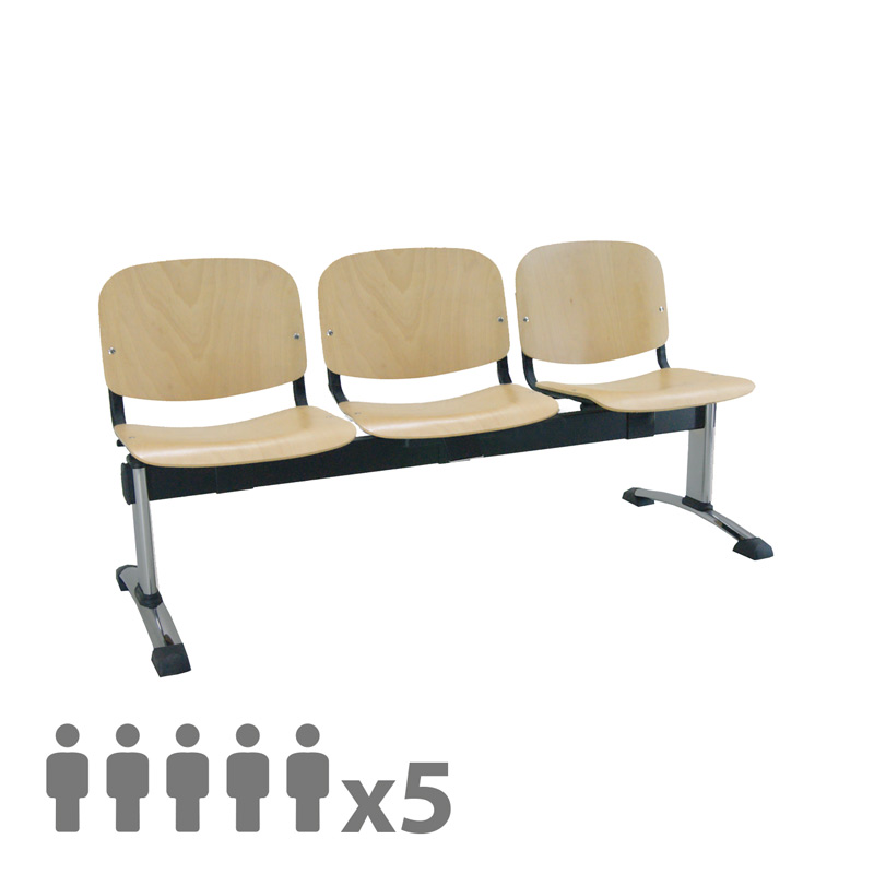 [045205] Banqueta con asientos de madera 5 plazas y patas grises - Dim.: 2500x600x770h mm - Madera