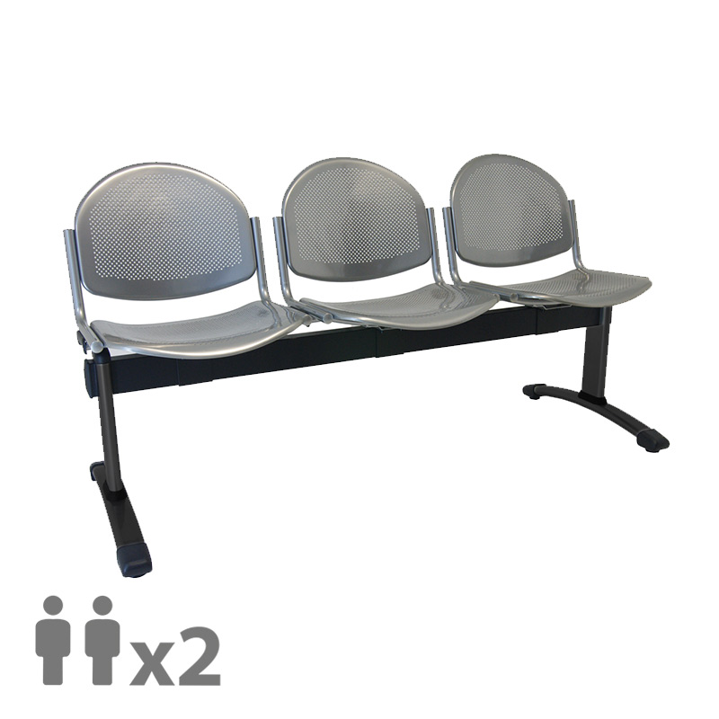 [045208] Banqueta para colectividades con asiento metálico 2 plazas negras - Dim.: 1000x600x830h mm - Gris