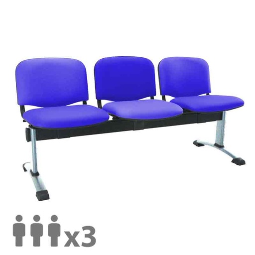 [045286] Banqueta con asientos tapizados 3 plazas y patas cromadas - Dim.: 1500x600x770h mm - Azul