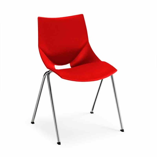 [045387] Silla monoblock de polipropileno rojo tapizada en rojo y patas cromadas - Dim.: 530x420x770h mm - Rojo