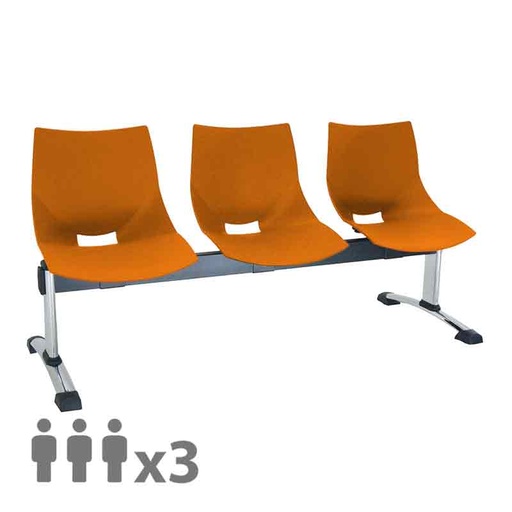 [045551] Banqueta con asientos plásticos monoblock naranjas y patas cromadas - 3 plazas - Dim.: 1500x600x770h mm