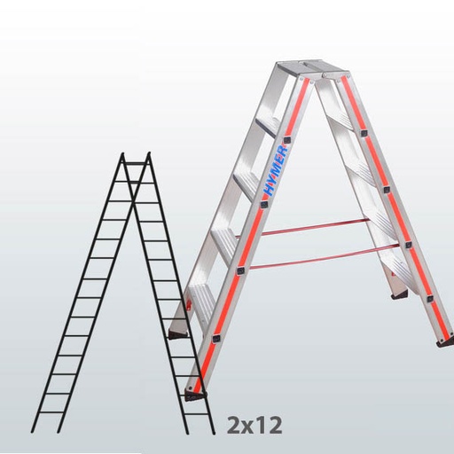 [045840] Escalera manual de tijera con acceso por 2 lados para uso experto con 2x12 escalones - Aluminio 