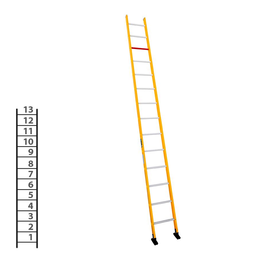 [046279] Escalera de fibra de vidrio apoyable de un tramo con 13 peldaños - Dim.: 400 x 3830h mm - amarillo