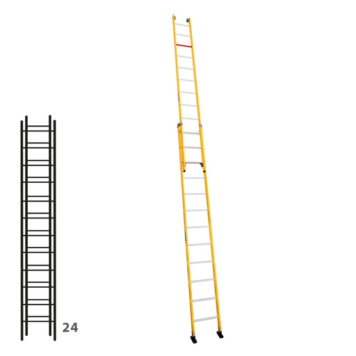 [046294] Escalera de fibra de vidrio apoyable de dos tramos con 2 x 12 peldaños - Dim.: 450 x 6080h mm - amarillo