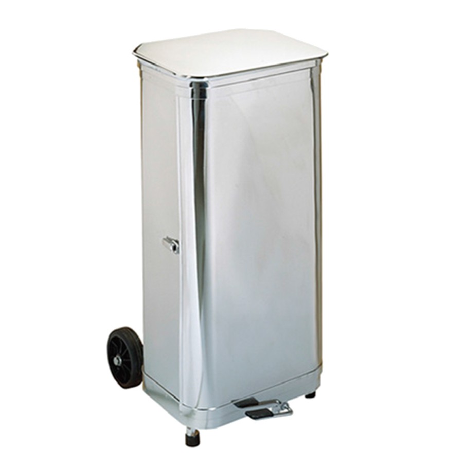[046419] Soporte metálico con tapa para bolsas de basura (1 x 120 lts), ruedas y pedal - Dim.: 520x420x900h mm - Acero inoxidable
