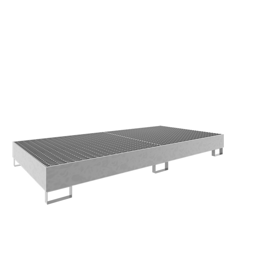 [046783] Cubeto de retención metálico con rejilla para estantería de paletización - Dim.: 2650x1300x300h mm - Cap.: 540 lts - acero galvanizado