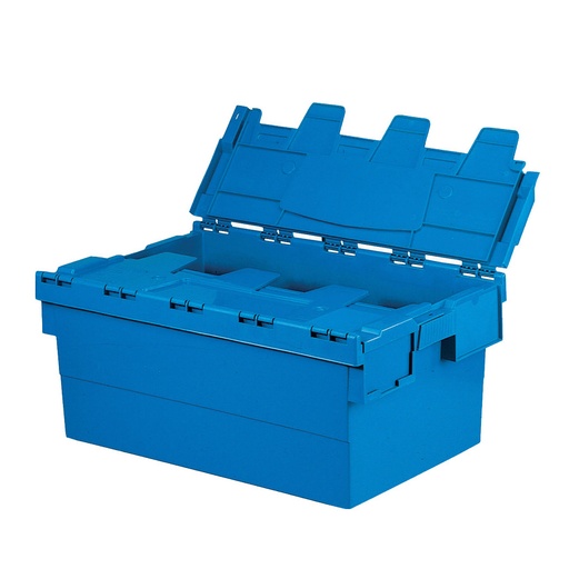 [046829] Caja plástica encajable y apilable norma Europa con tapas integradas - Dim.: 600x400x250h mm - Azul