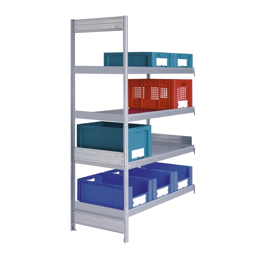 [046901] Módulo adicional de estantería industrial con 4 estantes planos de carga 100 kg - Dim.: 1008x424x2000h mm - Galvanizado