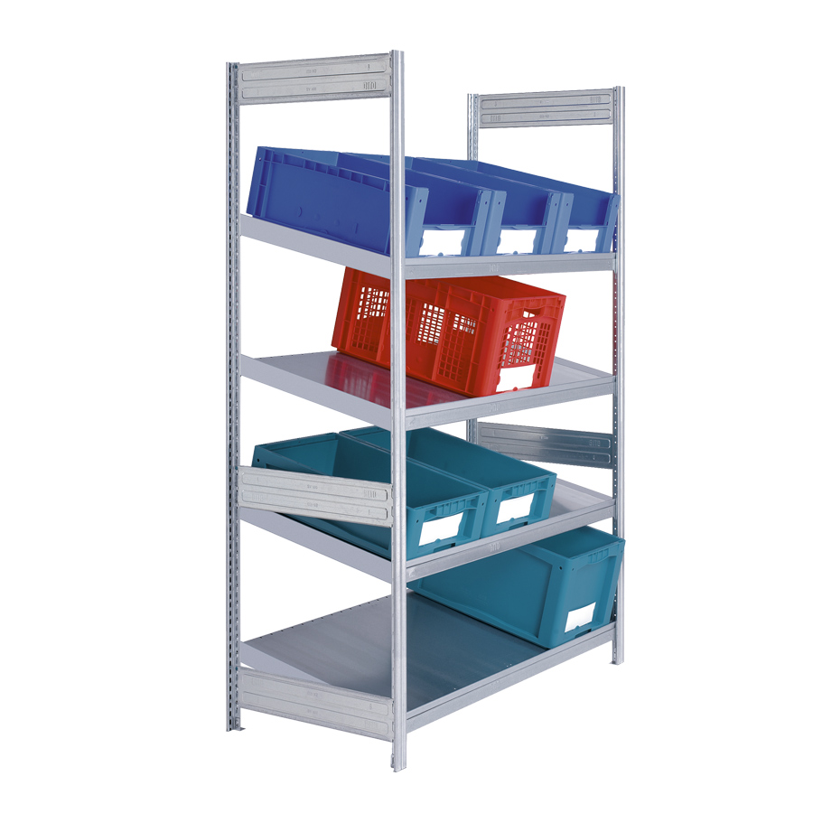 [046928] Estantería industrial con 4 estantes inclinados de carga 100 kg - Dim.: 1358x624x2000h mm - Galvanizado
