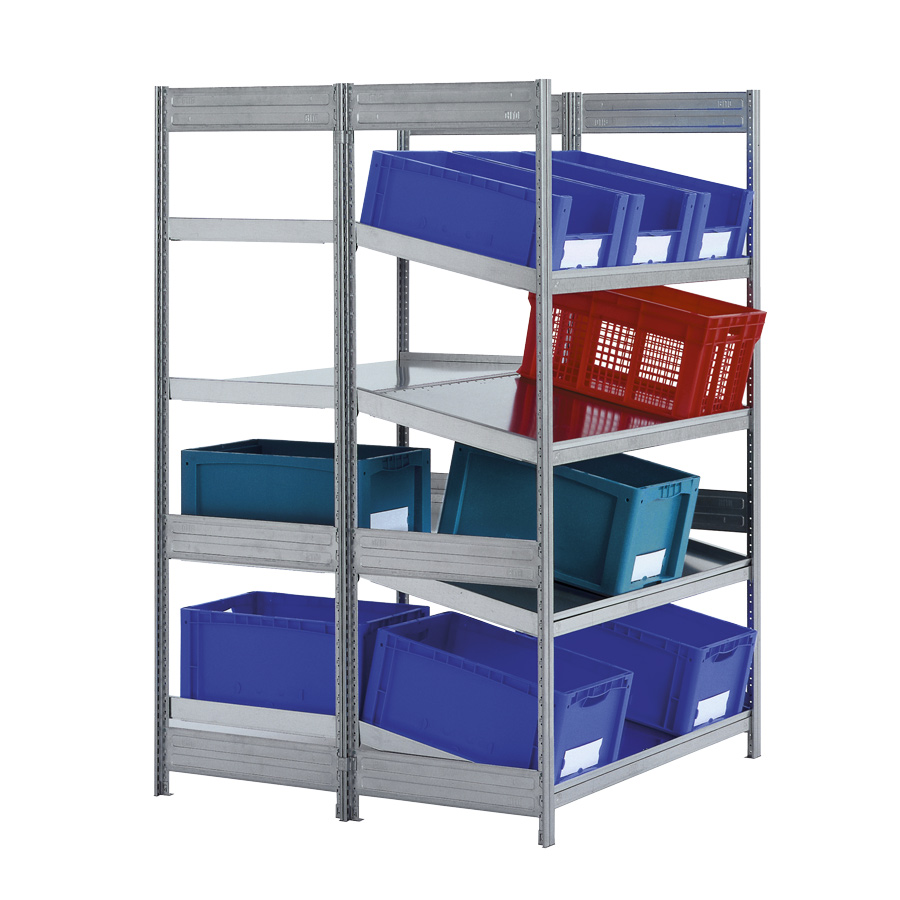 [046936] Estantería industrial doble con 4 estantes planos e inclinados de carga 100 kg - Dim.: 1058x1250x2000h mm - Galvanizado