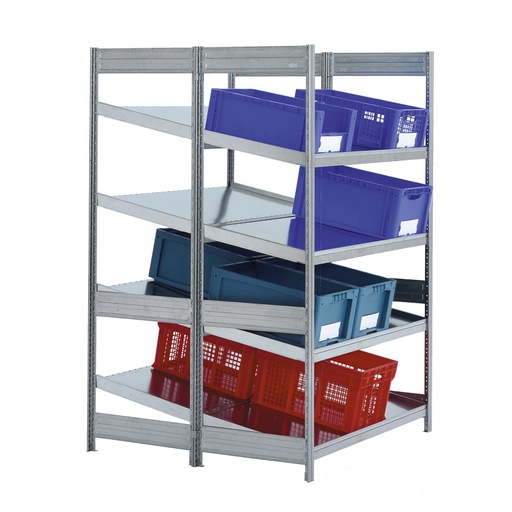 [046952] Estantería industrial doble con 4 estantes inclinados de carga 100 kg - Dim.: 1058x1250x2000h mm - Galvanizado