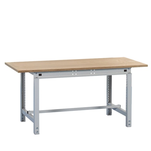 [047445] Banco de trabajo Multiusos con encimera de madera de haya y travesaño inferior - Dim.: 1524x750x718/948h mm - Gris ral 7035