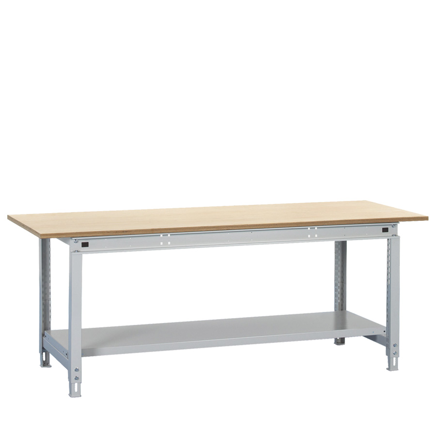 [047459] Banco de trabajo Multiusos con encimera de haya y estante inferior - Dim.: 2004x1000x717/947h mm - Gris ral 7035
