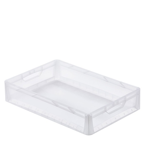 [047492] Caja de plástico transparente con paredes lisas y asas abiertas - Dim.: 600x400x120h mm - Translúcido