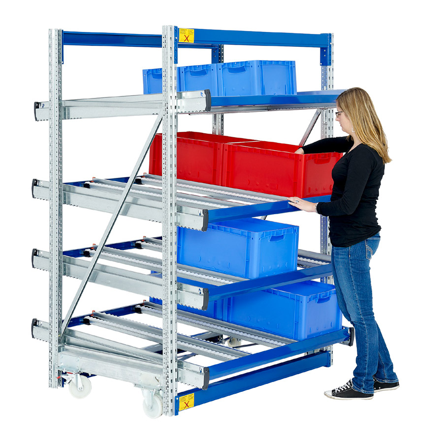[047936] Estantería móvil de aprovisionamiento con 4 estantes rectos dinámicos - Dim.: 1530x1300x2000h mm - Galvanizado