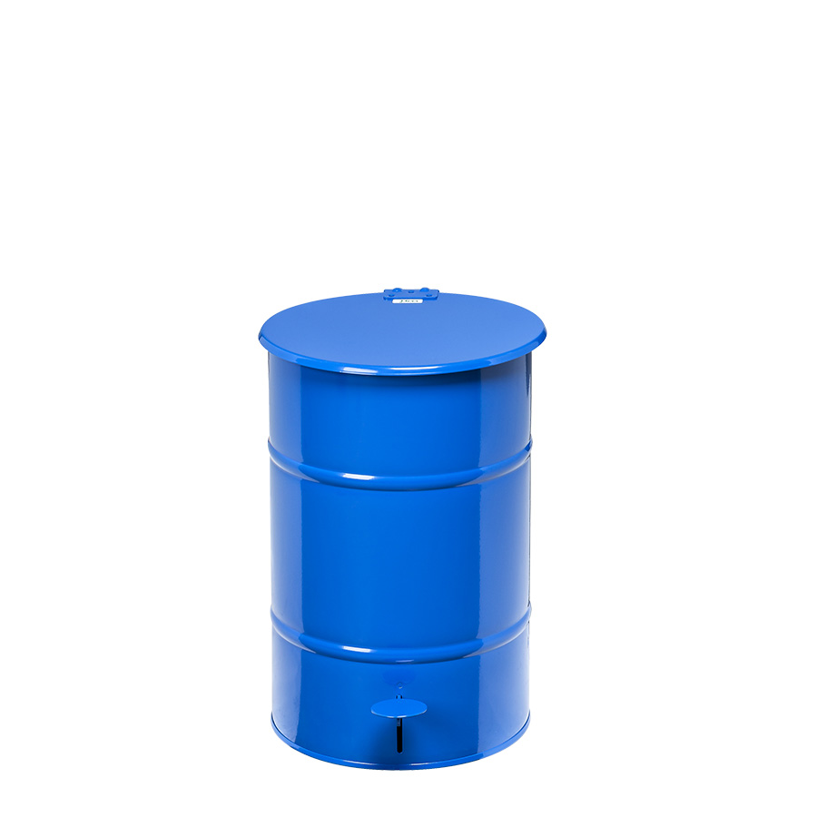 [048076] Basurera de metal de 30 lts de capacidad con tapa - Dim.: Ø360x475h mm - Azul
