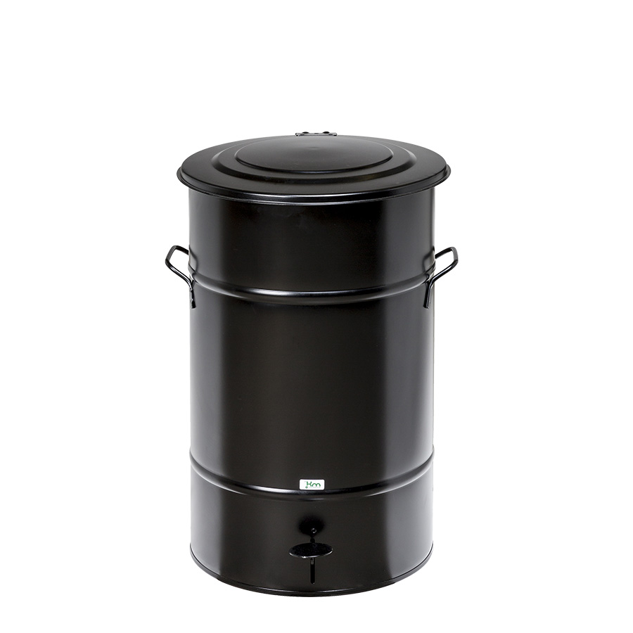 [048082] Basurera de metal de 70 lts de capacidad con tapa - Dim.: Ø415x630h mm - Negro