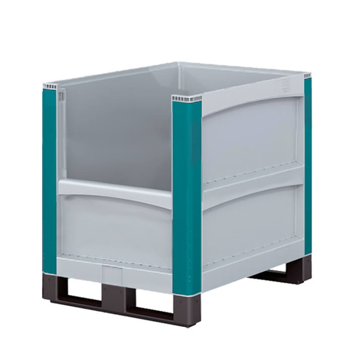 [048122] Contenedor de plástico con patines y abertura en un lateral corto - Dim.: 800x600x720h mm - Gris