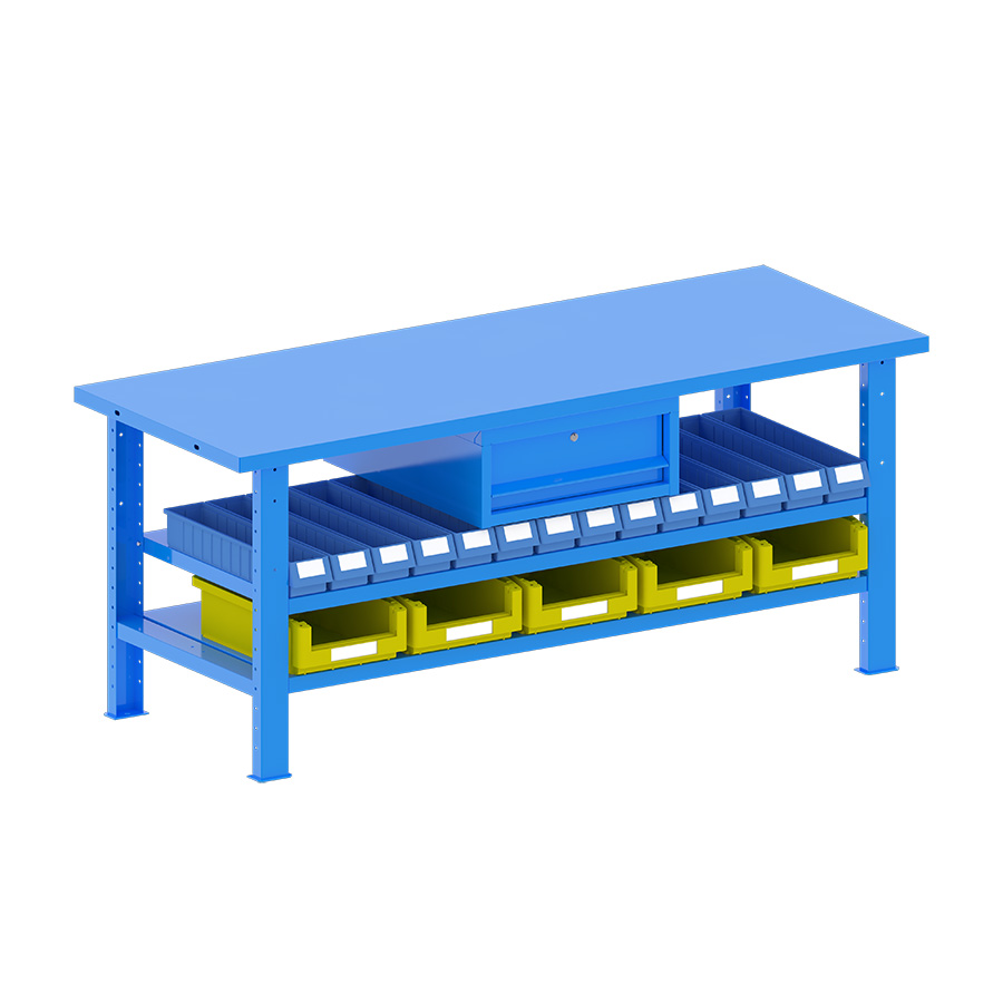 [048256] Banco de trabajo desmontable con encimera de acero - Dim.: 2000x750x840h mm - Azul ral 5012
