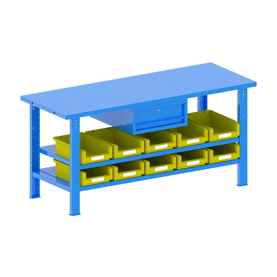 [048278] Banco de trabajo desmontable con encimera de acero - Dim.: 2000x750x940h mm - Azul ral 5012