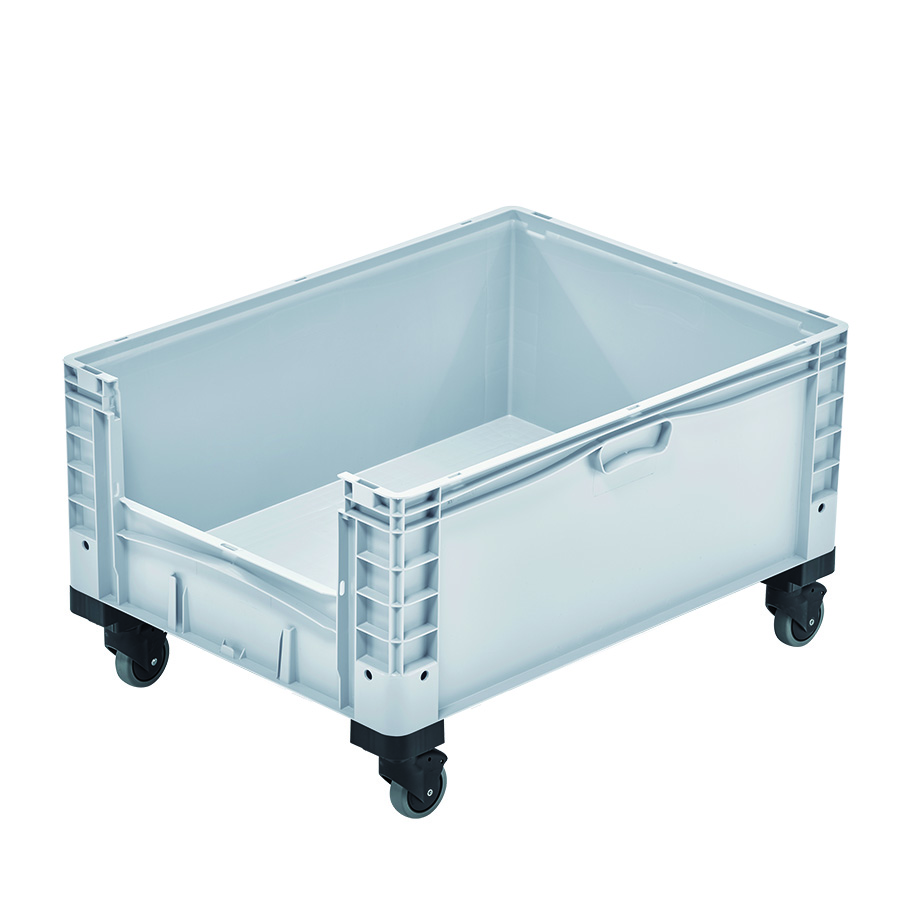 [048583] Contenedor plástico Basicline Plus con ventana y ruedas de ø100 mm - Dim.: 800x600x460h mm - Gris