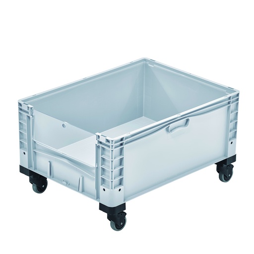 [048589] Contenedor plástico Basicline Plus con ventana, tapa y ruedas - Dim.: 800x600x460h mm - Gris