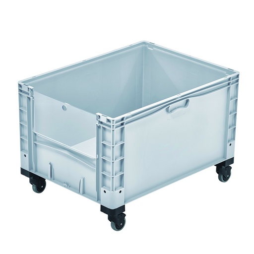 [048592] Contenedor plástico Basicline Plus con ventana, tapa y ruedas - Dim.: 800x600x560h mm - Gris