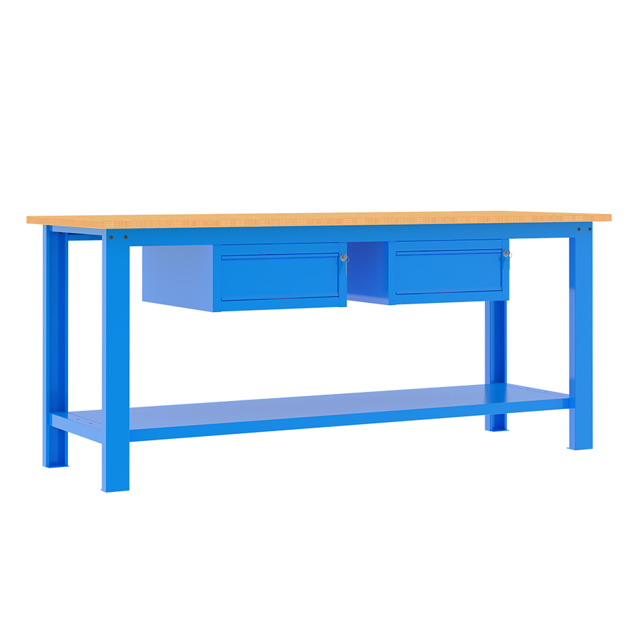 [049354] Banco de trabajo desmontable con encimera de madera de haya - Dim.: 2000x700x890h mm - Azul ral 5015