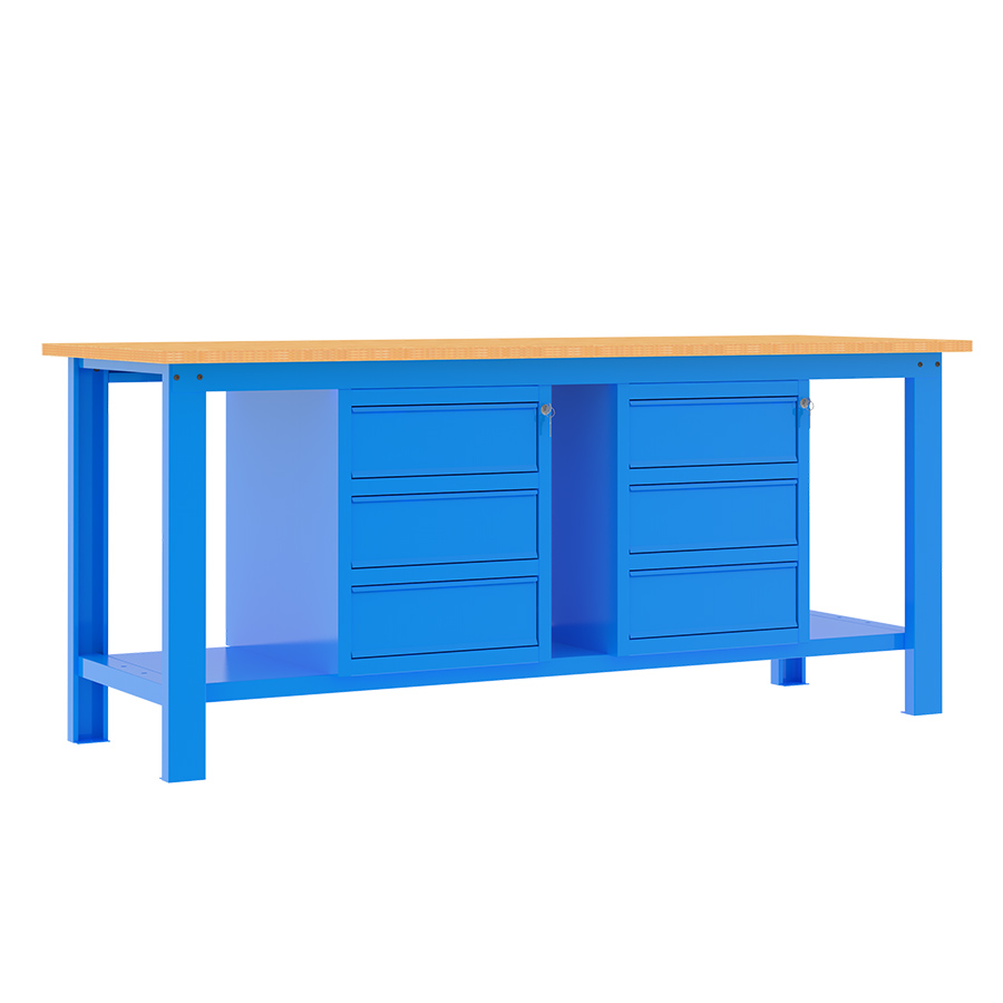 [049361] Banco de trabajo desmontable con encimera de madera de haya - Dim.: 2000x750x877h mm - Azul ral 5015