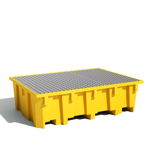[049454] Cubeto de retención de polietileno para estantería de paletización con rejilla metálica - Cap.: 1050 lts - Dim.: 2180x1300x575h mm - Amarillo