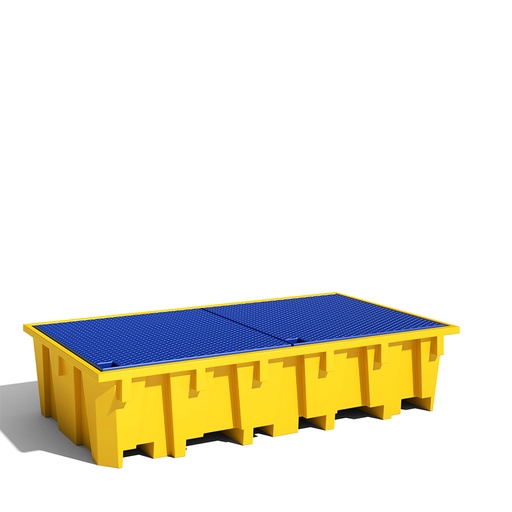 [049458] Cubeto de retención de polietileno para estantería de paletización con rejilla plástica - Cap.: 1330 lts - Dim.: 2680x1300x575h mm - Amarillo