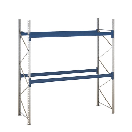 [049466] Estantería de paletización incial con 2 niveles de carga de 2500 kg cada uno - Dim.: 2380x1100x3000h mm - Galvanizado y azul ral 5010