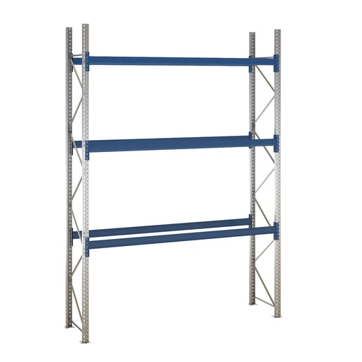 [049470] Estantería de paletización incial con 3 niveles de carga de 2500 kg cada uno - Dim.: 2300x800x4000h mm - Galvanizado y azul ral 5010