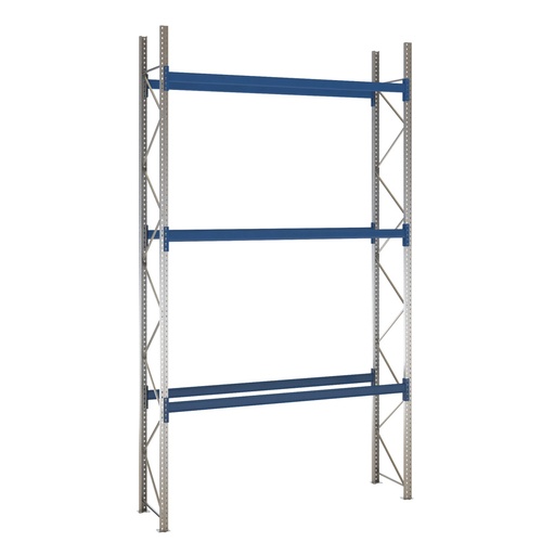 [049476] Estantería de paletización incial con 3 niveles de carga de 2500 kg cada uno - Dim.: 2400x800x5000h mm - Galvanizado y azul ral 5010
