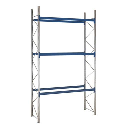[049478] Estantería de paletización incial con 3 niveles de carga de 2500 kg cada uno - Dim.: 2400x1100x5000h mm - Galvanizado y azul ral 5010