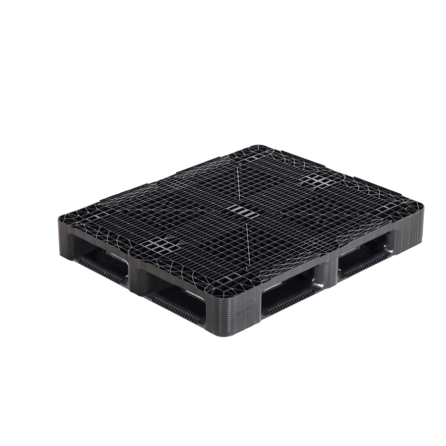[049541] Palet plástico industrial con superficie rejada y 6 patines - Carga max. 4.500 Kg - Dim.: 1200x1000x160h mm - Negro
