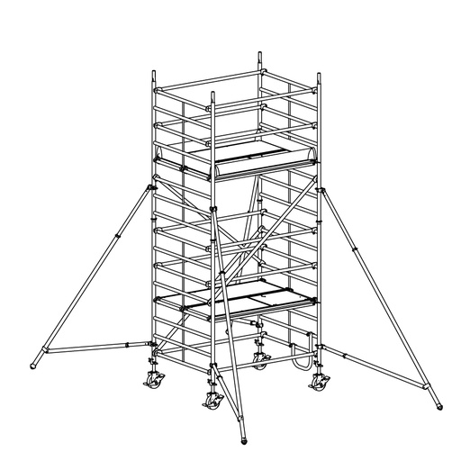 [049887] Andamio móvil modular con estabilizadores y 2 plataformas - Dim.: 1985x1385x4640h mm - Aluminio