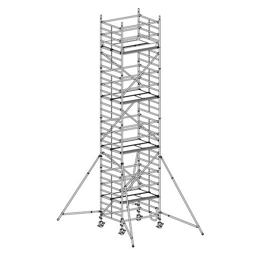 [049891] Andamio móvil modular con estabilizadores y 4 plataformas - Dim.: 1985x1385x8640h mm - Aluminio