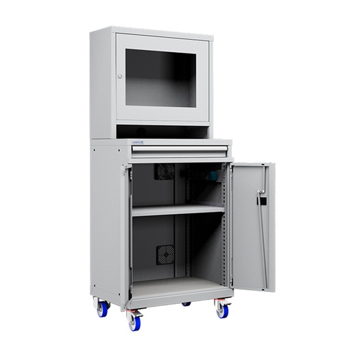 [050660] Armario con ruedas para protección de ordenadores para pantalla plana - Dim.: 717x595x1762h mm - Gris ral 7035